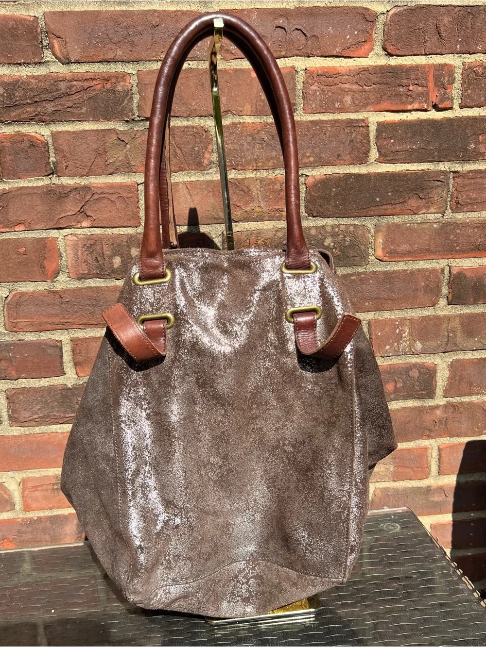 Anthropologie HOLDING HORSES Shimmer Metallic Leather Hobo Bag Boho Slouchy